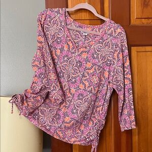 Caribbean Joe Pink and Peach Paisley-Print Long Sleeve Top